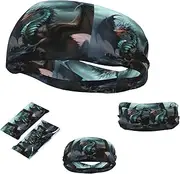 FJWSLCH Cool Dragon Headbands for Women Men Non Slip Workout Sweatbands Adjustable Sports Hair Bands Elastic Head Bands Moisture Wicking Hairband for Running, Cycling, Yoga, Spa