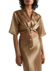 [Seed Heritage] Satin Tie Front Top in Deep Brass