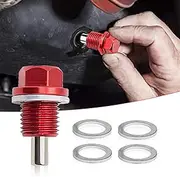 Pack-1 M14 x 1.5 Aluminum Alloy Oil Drain Plug with 4 Washer, Heavy Duty Oil Drain Screw, Leakproof Replacement for Car Motoycle Boat (Red)