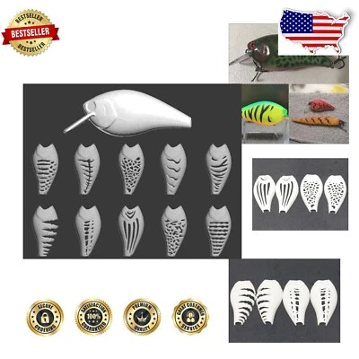 Reusable Hard Plastic Stencils for Bass Fishing Lures - 10 Distinct Patterns