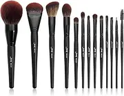 Jessup Makeup Brushes Set 13pcs, Professional Vegan Foundation Powder Contour Blush Highlight Eyeshadow Blending Concealer Spoolie EyeLiner Brush, Phantom Black T300