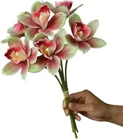 TONGMAN Artificial Cymbidium Orchids Artificial Orchids 12 Bunch Artificial Flowers Outdoor Fake FlowersWedding BouquetsArtificial Flower Plant for Home Wedding Party Decor&Floral Arrangement (Green)