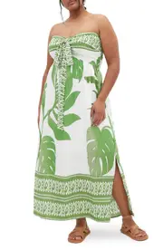 City Chic Peta Border Print Strapless Maxi Dress in Opulent Oasis at Nordstrom