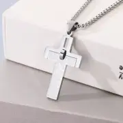 Silver Stainless Steel Scripture spliced cross Pendant Necklace 3mm 24''
