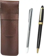 SASTYO-701S-600B-B Chevrolet Choco Color Cowhide Leather Pen Case with Metal Instruction Stick and Neo D-600 Ballpoint Pen Set, Black