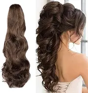 Clip-in Ponytail Extensions Braid Hairpiece Claw Ponytail Hair Extensions Like Real Hair Wavy Curly Synthetic Hair Long Hair Heat Resistant Dark Brown & Light Brown