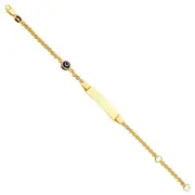 Real 14K Yellow Gold 6" Inch Rolo Chain Evel Evil Eye Blue Child Kid ID Bracelet