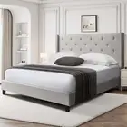Foret Bed Frame King Mattress Base Platform Fabric Wooden Sleep Beds 3 Colors