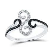 10kt White Gold Womens Round Black Color Enhanced Diamond Swirled Whimsical