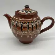 Bulgarian Peacock Eye -Brown Drip Controlled Glaze Tea Pot -Vintage 6 In. Tall