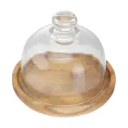 Mini Cake Stand Cheese Dome with Wood Base Dessert Server Tray