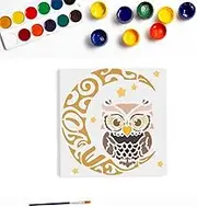 MAYJOYDIY Tribal Moon Owl Stencil 11.8X11.8inch Owl Drawing Painting Stencils Reusable Drawing Templates Animal Reusable Painting Stencil for DIY Craft Scrapbooking Painting Wood Wall Decor