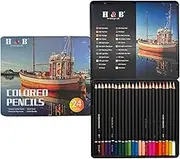 Colouring pencils set 24 colors oil based professional art supplies in metal tin box includes sketchbook perfect for students artists art beginners ideal christmas new year
