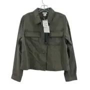 Nicole Miller Women's Dark Army Green Military Jacket L New With Tags