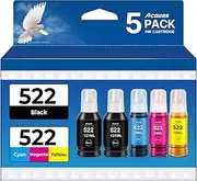 Acaves 522 Ink Refill Bottles with High Capacity Compatible for Epson 522 Ink Refill Bottles to Use with Epson Ecotank ET-2803 ET-4700 ET-2800 ET-2840 ET-4800 ET-2720 ET-2400 ET-4810 Printer (5 Pack)