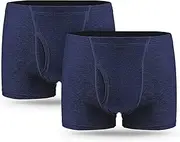 Washable Men's Incontinence Underwear 2PCS Cotton Boxer Briefs With Front & Rear Absorbent Area Leakproof Heavy Absorbency Overnight (BU, L)