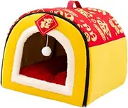 Pet Cat Dog House Soft Kennel Bed with Cushion New Year Dog House Cat Nest Puppy Cave for Small and Medium Sized Dog Floor, Yellow