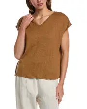 EILEEN FISHER V-Neck Square Linen T-Shirt