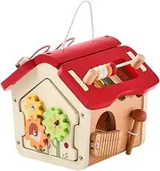 Wooden Activity Cube Xylophone Toy 5 in 1 Multifunctional Birthday Gift Montessori Busy House Toy for Age 1-2, red