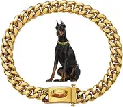 Dog Chain Collars 19mm Thick Gold Metal Dog Collar Stainless Steel Dog Chain with Buckle Strong Heavy Duty Dog Necklace Collar Pet Collar for Small Medium,Large Dogs Metal Dog Collar