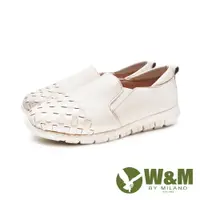 在飛比找樂天市場購物網優惠-W&M(女)真皮編織風格休閒鞋 女鞋-白色