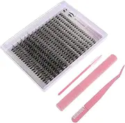 VICASKY 1 Sets Cluster Lash Extensions Kit Home Use Eyelash Kit with Eyelash Glue Remover Bond Seal Tweezers and Pink Tool Bag Easy Application Synthetic Fibers for Natural Look