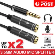 3.5mm AUX Cable Audio MIC Splitter Headphone Earphone Adapter Male to Female