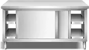 YUGXTH Stainless Steel Prep Table, Food Prep Worktable, Dual Channel Commercial Work Table, Stainless Steel Kitchen Worktop with Sliding Doors, for Restaurant Kitchen Home(100x60x80cm)