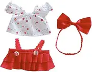 niannyyhouse Plush Doll Accessories 8" Red Headwear Straps Skirt Floral Shirt 8"