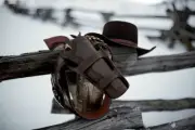WESTERN LEATHER HOLSTER GUN BELT 44 / 45 BROWN HAND MADE COWBOY REVOLVER PISTOL