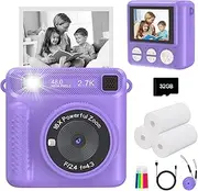 Instant Print Kids Camera - 1080P Selfie Digital Camera, Portable Travel Toy for Boys & Girls Age 3-12, Christmas Birthday Gifts (Purple)