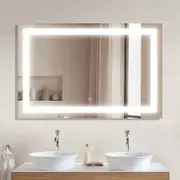 ELEGANT Rectangular White Vertical/Horizontal Wall-mounted Bathroom Mirror 1200x800mm Front-lit LED Light Anti-Fog Touch Switch