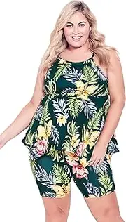 [Avenue] Women's Plus Size Tankini Hanki Print