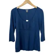 Ann Taylor Scoop Neck Top Womens Large Blue 3/4 Sleeve Pullover Blouse Modal
