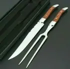 Carving Fork Slicing Knife Set Stainless Steel Wood Handle Barbecue Steak Cutter