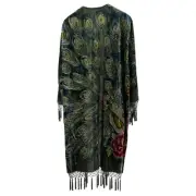 TEALS & BLACK PEACOCK ARTDECO STEVIE NICKS STYLE VELVET MUCHA GYPSY BOHO DUSTER
