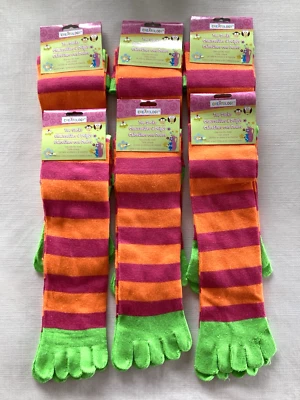 (6 Pairs) Kids Children Toe Socks Five Fingers Striped Stocking Dance School NWT