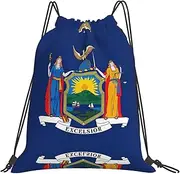 EdWal New York State Flag Print Drawstring Backpack Gym Bags Sports Draw String Bags For Gym Travel Swimming Beach, White, One Size