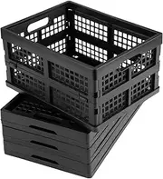 Eslite 16L Plastic Collapsible Storage Crates,Folding Crates Storage,Pack of 4,Black