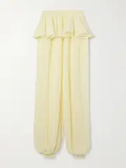 [Alaïa] Alaïa - Pleated Georgette Peplum Tapered Pants - Pastel yellow - FR 36 FR 36 Yellow