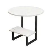 Foret G-Shaped 2 Tier Side Table With Marble Pattern Wood Top Steel Frame 48cm