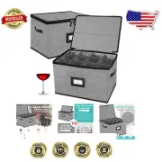 Elegant Dark Grey Wine Glass Storage Boxes with Reinforced Handles - 2 Pack
