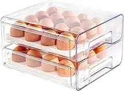 Qielie Egg Holder for Refrigerator 32 Grid Egg Basket Double Layer Egg Storage with Lids Multifunctional Food Organizer Reusable Fruit Vegetables Meal Fresh Container (Egg Container)