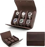 CataPurus Top Grain Genuine Leather 6-Watches Roll Organizer for Man & Woman, Solid Vintage Design for Watches/Bracelets, Fully Handmade, Large Capacity for Traveling & Display, Dark Coffee, 6 Slots