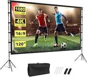 Portable Projector Screen and Stand - 120 Inch 16:9 4K HD Outdoor Movie Screen With Carry Bag - Wrinkle-Free Front/Rear Projection for Home Theater and Backyard Cinema