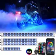 Xprite 8Pcs Motorcycle RGB LED Light Neon Strips Kit UnderGlow IR＆ APP Control