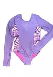 SPEEDO Sz S 7-8 Purple Tie Dye Girls Long Sleeve Swimsuit Rashguard Surf Boogie