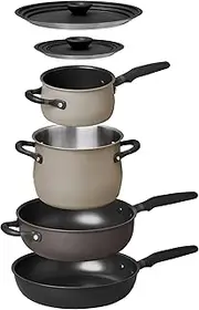 Meyer Accent Series Nonstick and Stainless Steel Induction Pots and Pans/Cookware Essentials Set, 6 Piece - Cinder and Smoke Edition