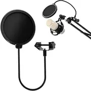 Pop Protection, Microphone Pop Filter, Microphone Pop Protection, Windproof, Mic Pop Filter, with 360° Flexible Gooseneck, for Studio, Recording, Black