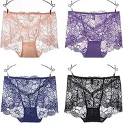 [FARZAH] Women Panties Female Underwear Ladies Mid Rise Briefs Summer Plus Size Underwear Women' s Hipster Cotton Knickers Mama Panties Lace Hipster Knickers, Pack of 4(Color:D,Size:L)